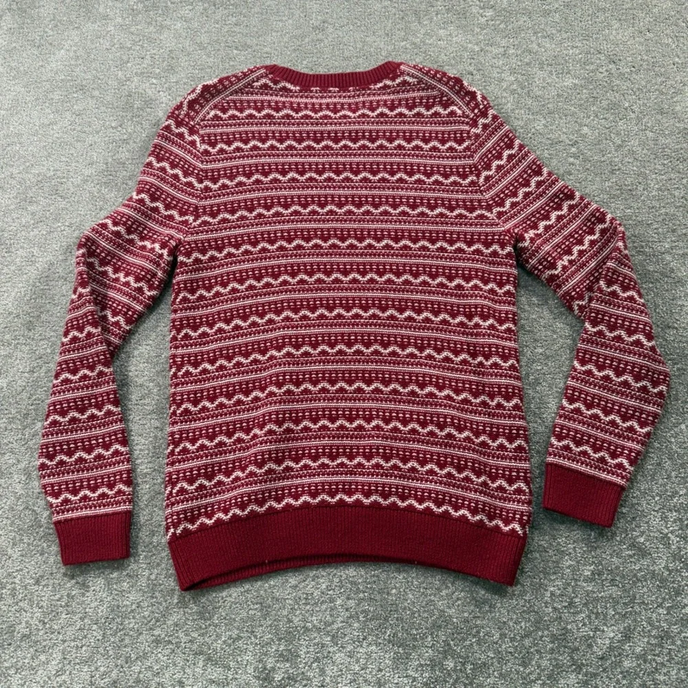 Banana Republic Fair Isle Sweater Mens Medium Burgundy White Knit HOL20 65322201
